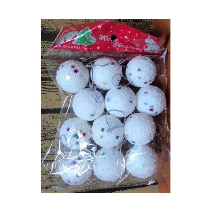 Set globuri de Craciun albe, Rapid, 12 bucati, design minimalist, ambalaj practic