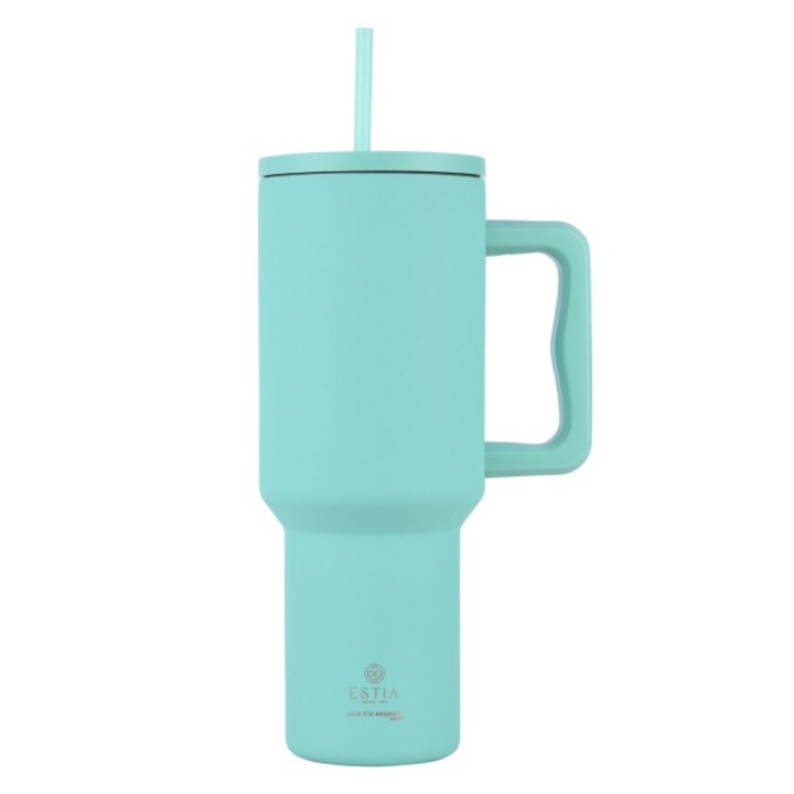 Termosuri cu pai Estia Home Art Straw Tumbler XL 1200ml verde Bermuda, set eco-friendly