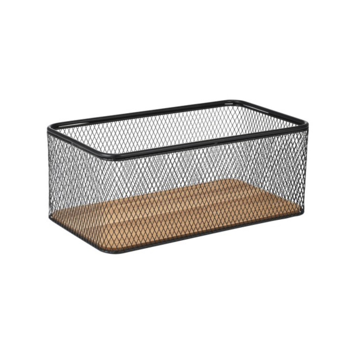 Cos depozitare Estia Home Art, metal/lemn, negru/maro, 30.5x16.5x12.5cm