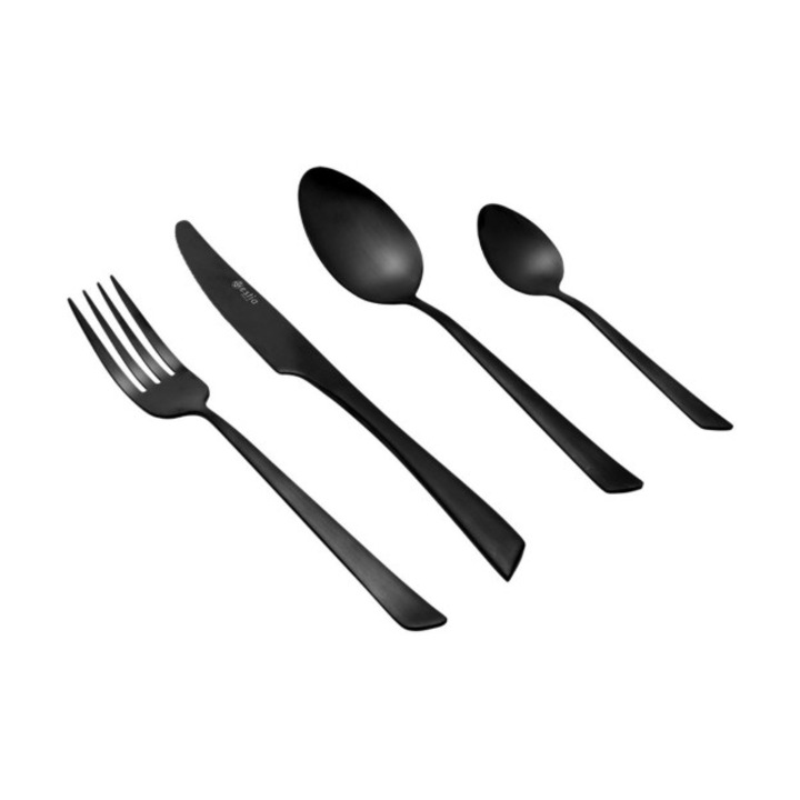 Set tacamuri Estia Home Art Edge, inox 18/0, 24 piese, negru mat