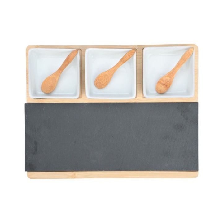 Platou de servire Estia Home Art, 28x11cm, 3 boluri si linguri