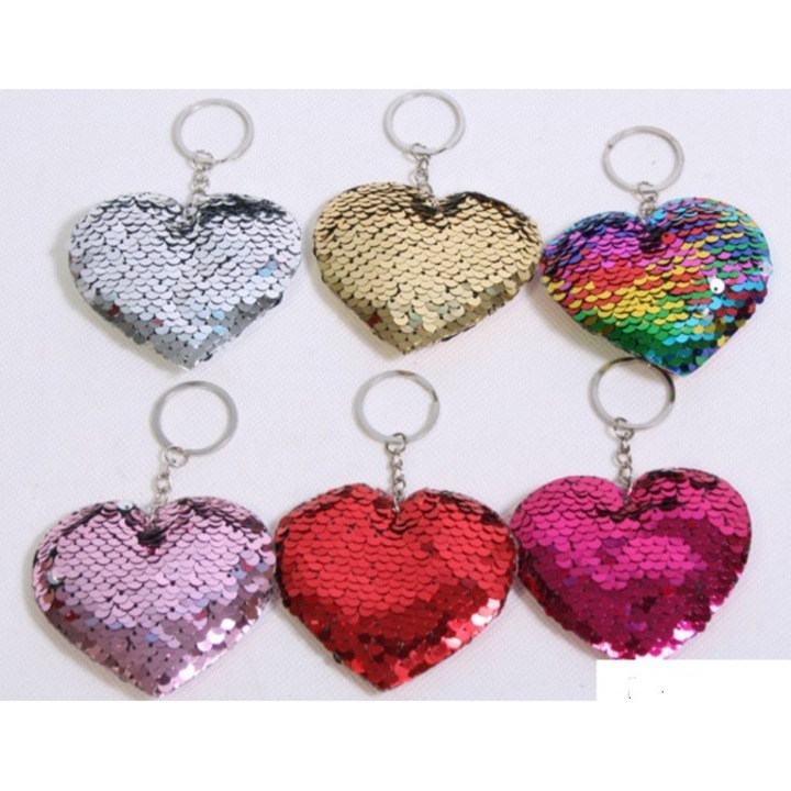 Brelocuri set 12 bucati, Midex, inima, cu sclipici