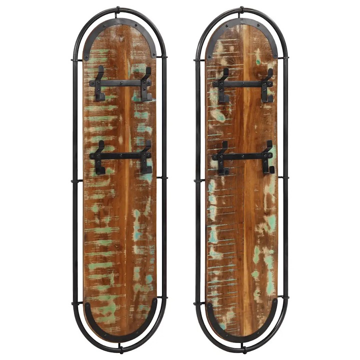 Umerase cu 4 carlige, 2 buc., lemn masiv recuperat vidaXL