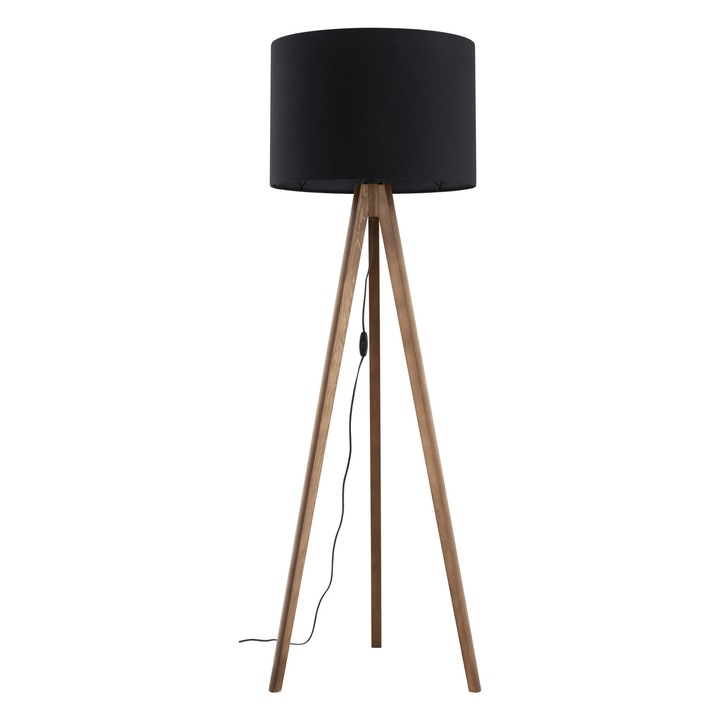 Подова лампа GRAND, TK-Lighting, 3 дървени крака, текстилен абажур, размери: 30x45см