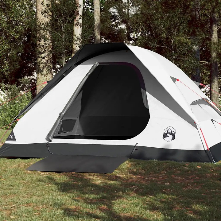 Cort camping vidaXL, 4 persoane, alb, impermeabil, material opac