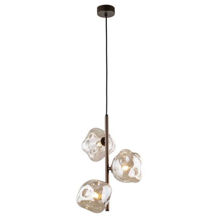 Lustra TK-Lighting LAVA, 3 abajururi, sticla, metal, maro, set