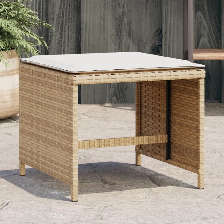Set de 4 scaune de gradina cu perne, vidaXL, bej, 41x41x36 cm