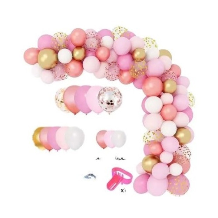 Lufi girland szett, Top Gift, 110 lufi, 10 átlátszó lufi konfettivel, többszínű, univerzális méret