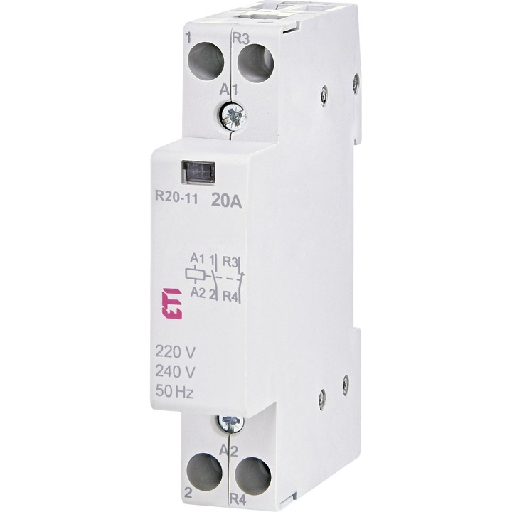 Contactor modular 20A, Eti, 1 modul 2-bipolar, IP20, 230V, 1 contact normal deschis, 1 contact normal inchis, 60mm