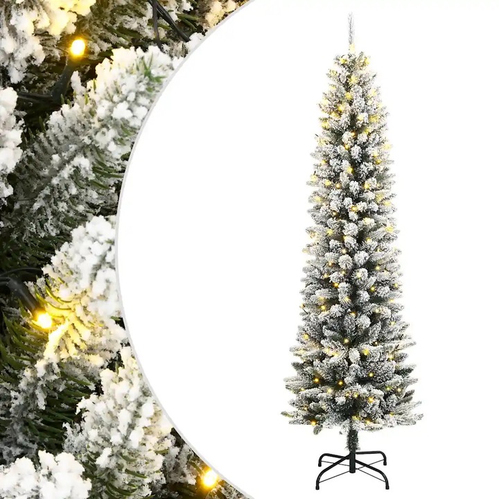 Brad artificial vidaXL, 180 cm, 300 lumini LED, acoperit cu zapada