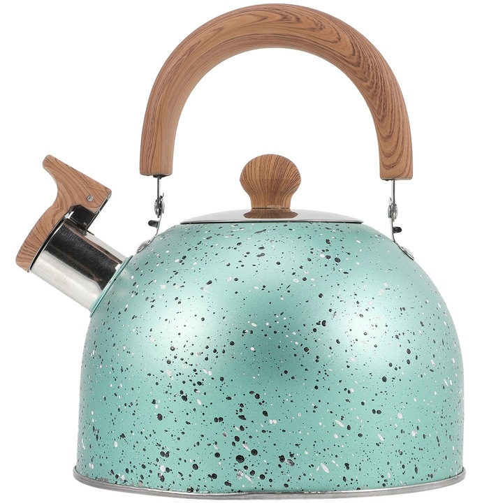 Ceainic de bucatarie, 2L, inox si lemn, verde, 19x19x18cm
