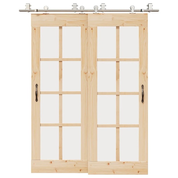 Set accesorii pentru usi glisante, vidaXL, 183cm, otel, argintiu