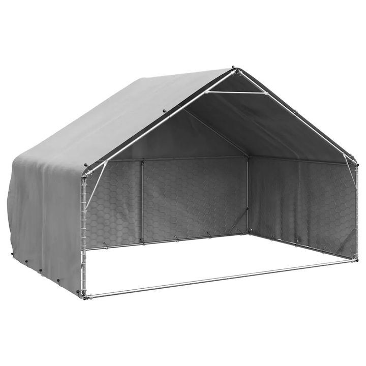 Cusca pentru caini de exterior cu acoperis 3x2x1.9 m din otel galvanizat