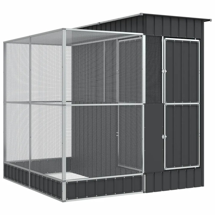 Voliera cu extensie, argintie, 209x203x216 cm, otel