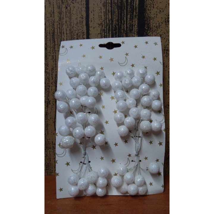 Globuri de Craciun, TopGift, set 48 buc, albe, cu brocart