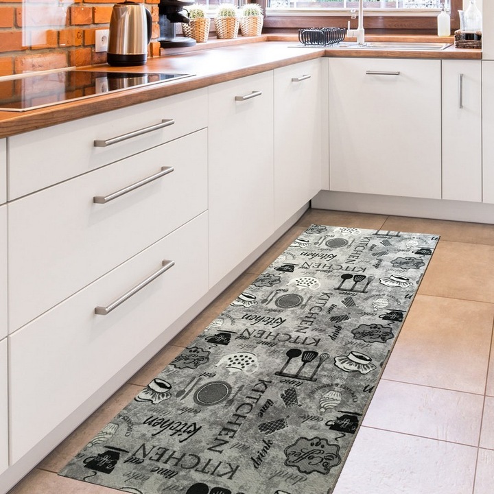Traversa Antiderapanta Bucatarie, Gri, Poliester, 60 x 250 cm