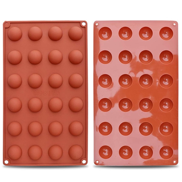 Set 2 forme silicon semi-sferice mini 24 cavitati pentru prajituri rosu