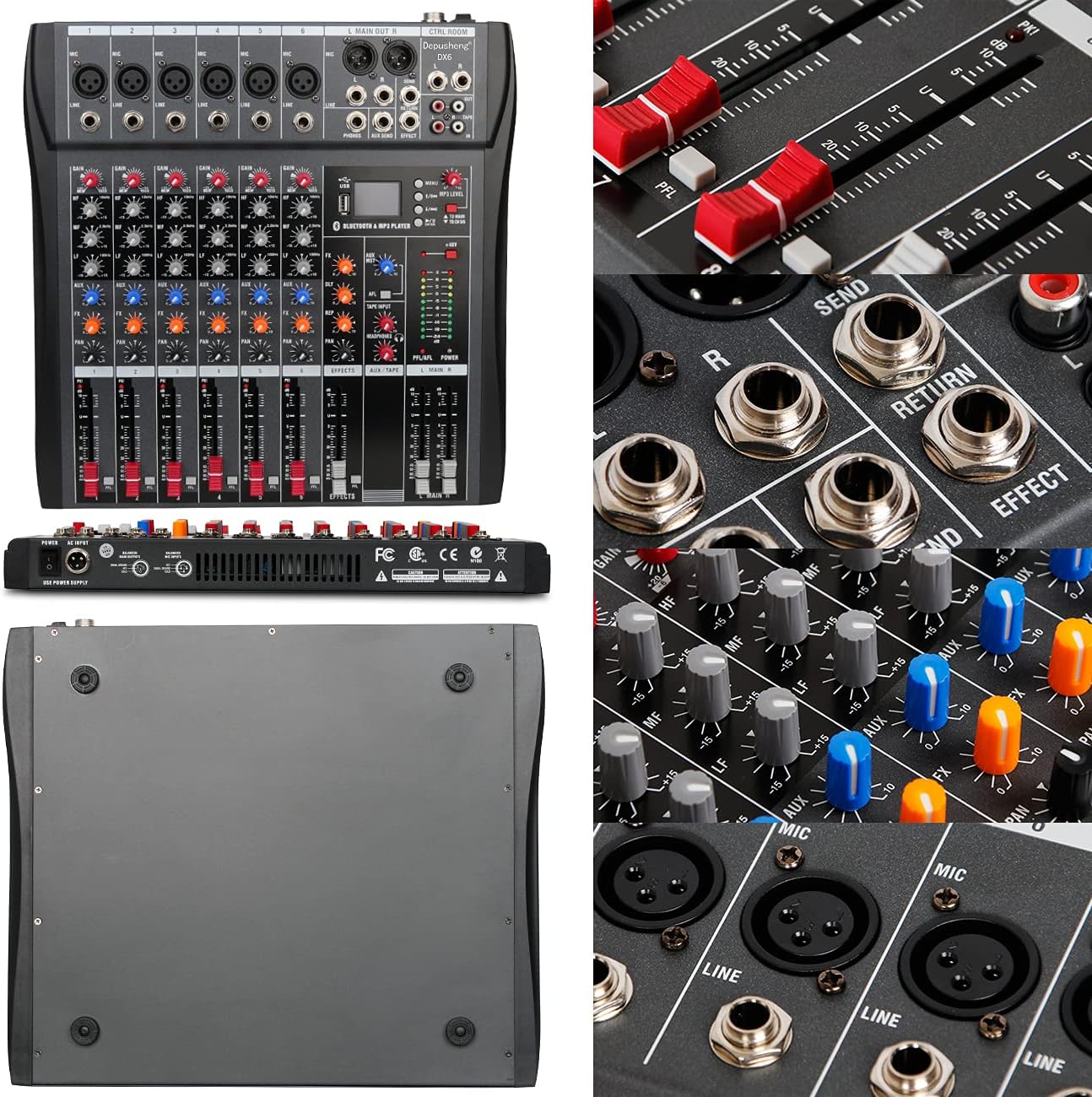 Mixer audio profesional 6 canale, OTTOOPPXIN®, Bluetooth, intrare