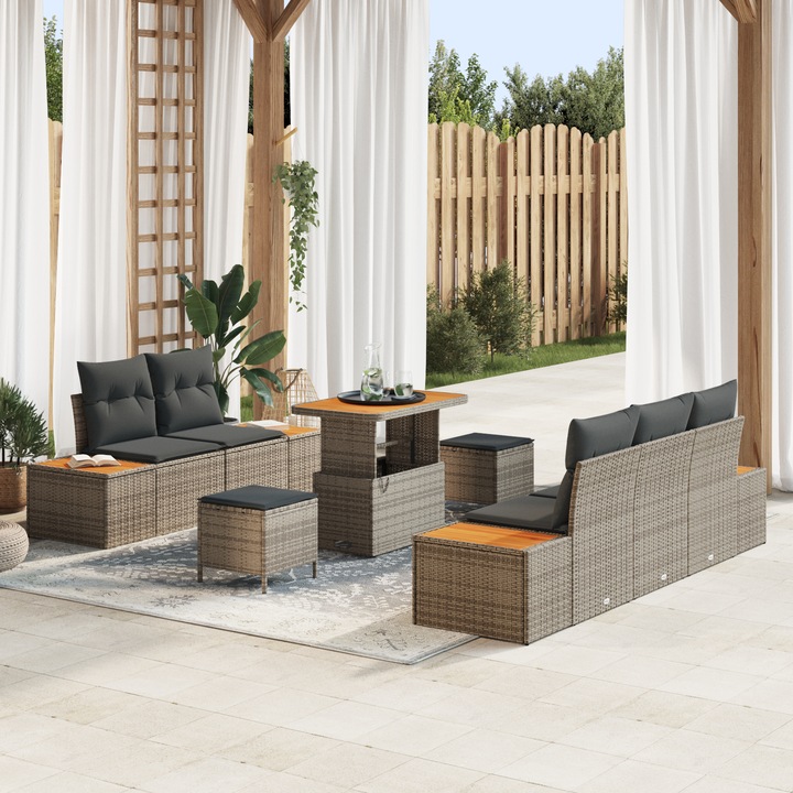Set mobilier gradina 8-elemente, vidaXL, poli rattan gri, perne incluse, design modular
