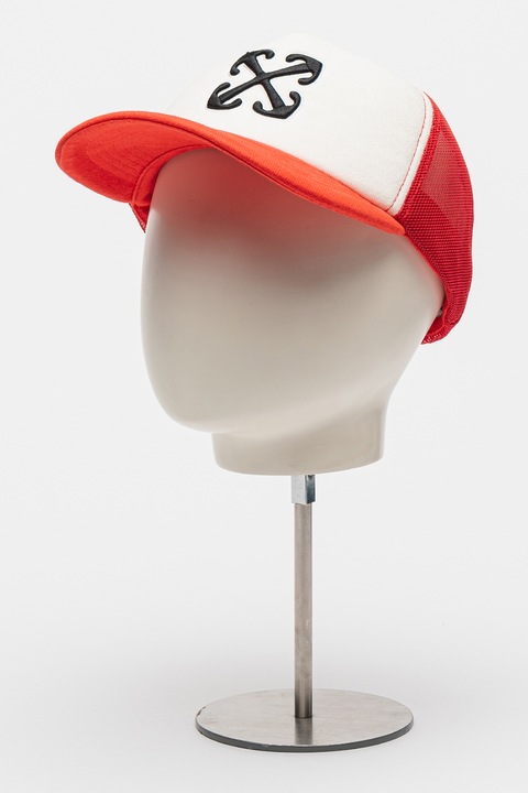 OFF-WHITE, Sapca trucker cu logo brodat, Alb, Negru, Corai