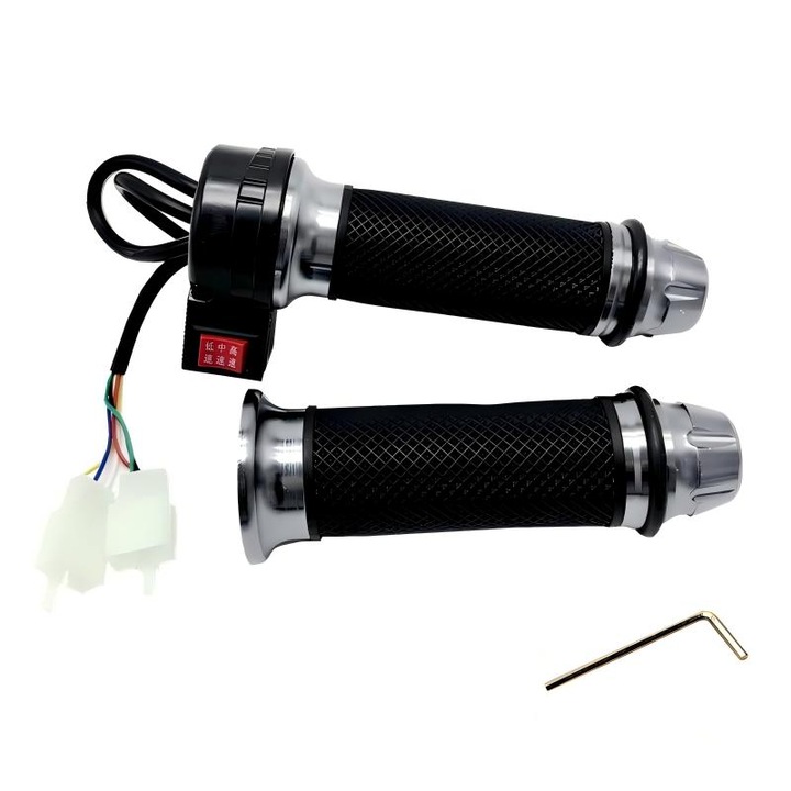 Accelerator electric 3 viteze, alb, pentru biciclete si trotinete electrice, material rubber/aluminiu