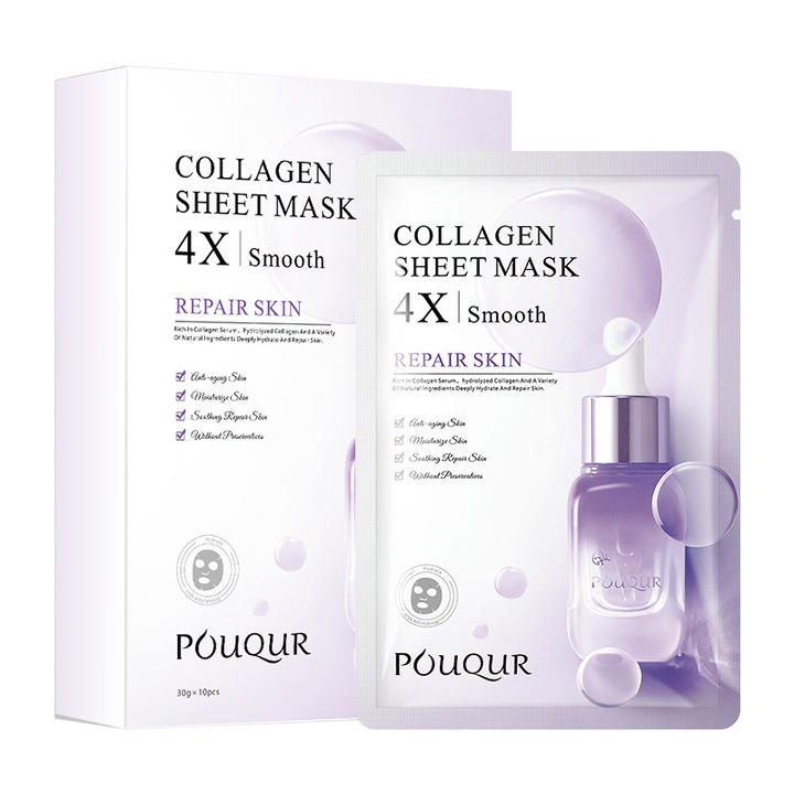 Set 10 Masti Faciale Colagenul, POUQUR, Hidratante, Ingrediente Naturale