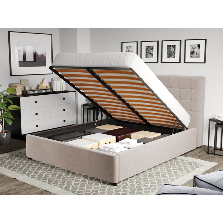 Pat Tapitat Rivo, Somiera Rabatabila si lada, 140x200, Bej/Swing 2