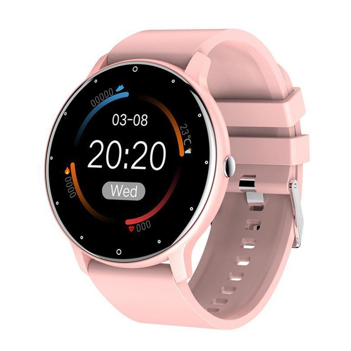 Ceas smartwatch si bratara fitness, cu functie de ritm cardiac/SpO2/somn/apeluri/redare voce AI/muzica, IP67, pentru Android si iPhone, TOIITKQ, roz