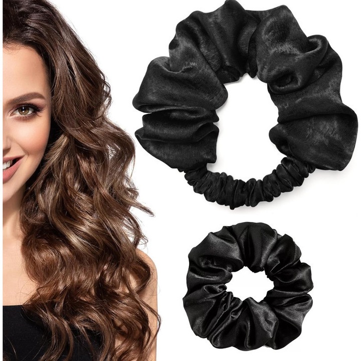 Set 2 ondulatoare de par fara caldura, Caltucus Core®, negru, usor de utilizat, dimensiune mica