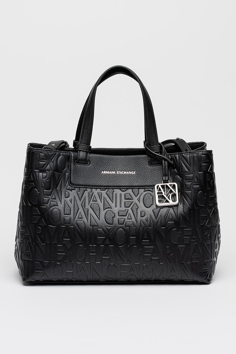 ARMANI EXCHANGE, Geanta tote de piele ecologica cu logo stantat, Negru