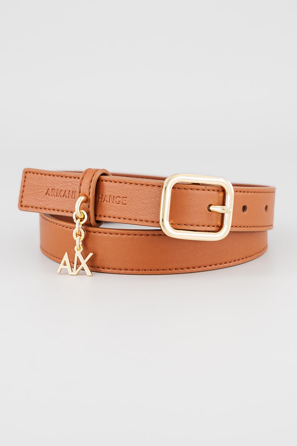 ARMANI EXCHANGE, Curea de piele ecologica cu logo, Maro