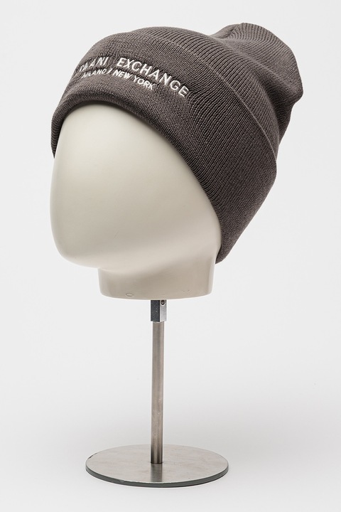ARMANI EXCHANGE, Caciula cu logo brodat, Gri inchis