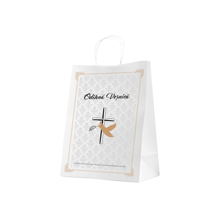 Set 500 bucati Pungi Hartie pentru parastase, comemorari, inmormantari Odihna Vesnica, 22 x 31 x 10cm, kraft Alb, Model 1
