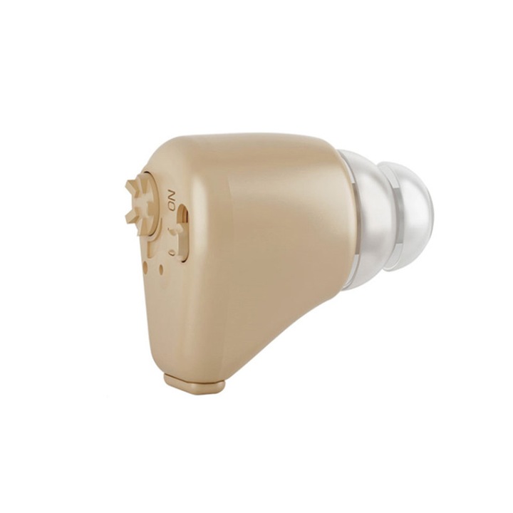 Aparat Auditiv, BOMSTOM, Ajustabil, 128dB, 30h autonomie, Set cu adaptoare siliconice, set 4 dopuri, Compact si Confortabil, Pentru adulti, Culoare piele