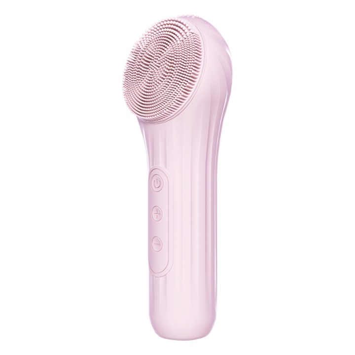 Aparat curatare faciala silicon, 6 vibratii, incalzire, roz, 15x5cm