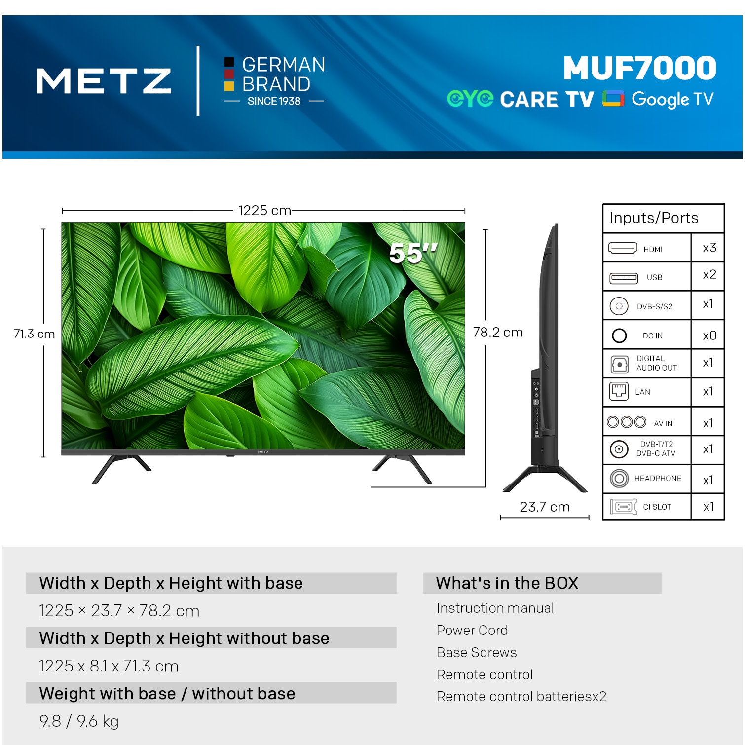 Televizor METZ LED 55MUF7000Z, 139 cm, Smart Google TV, 4K Ultra