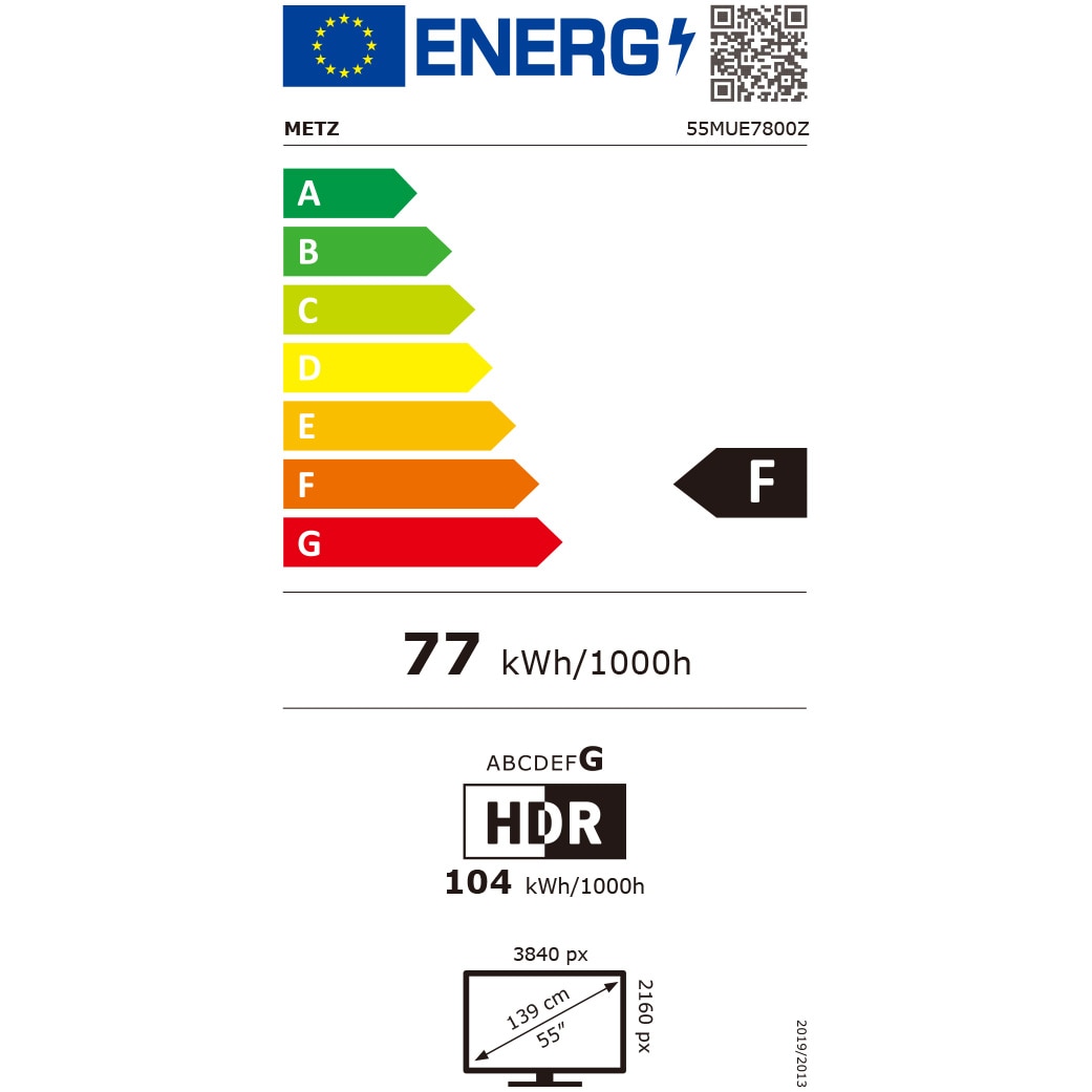 RESIGILAT: Televizor METZ Tablou QLED 55MUE7800Z, 139 cm, Smart Google TV, 4K Ultra HD, Clasa F (Model 2025)