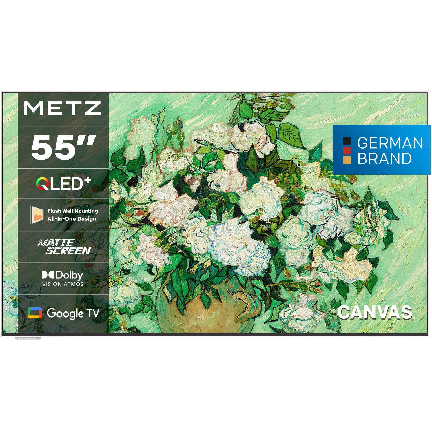 RESIGILAT: Televizor METZ Tablou QLED 55MUE7800Z, 139 cm, Smart Google TV, 4K Ultra HD, Clasa F (Model 2025)
