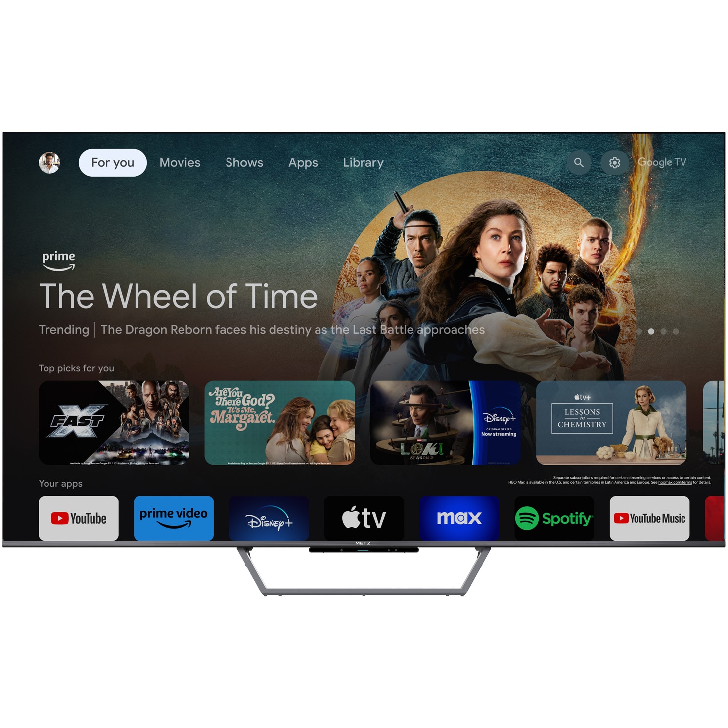 Televizor METZ QLED 75MQE7600Z, 189 cm, Smart Google TV, 4K Ultra HD, Clasa F (Model 2025)
