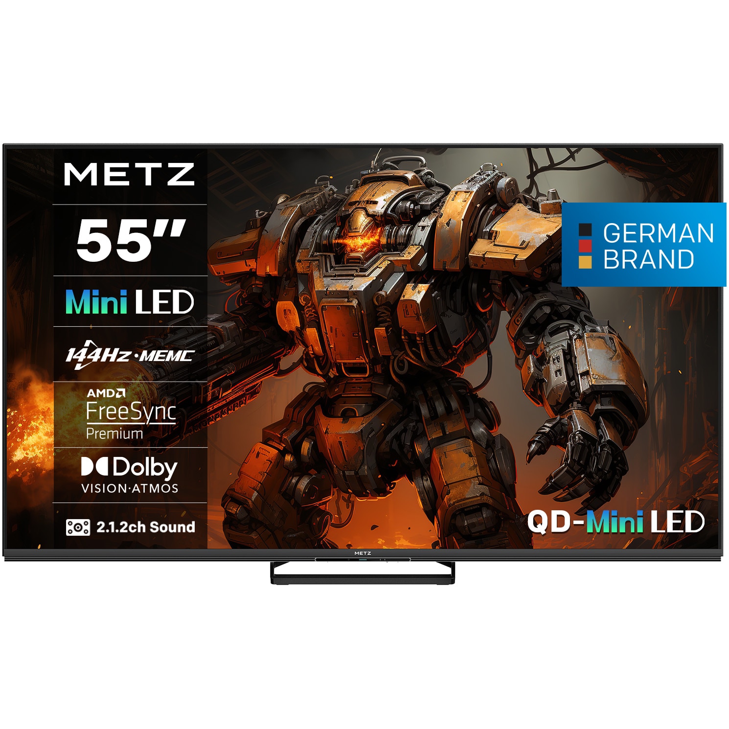 Televizor METZ Mini LED 55MNE8000Z, 139 cm, Smart Google TV, 4K Ultra HD, 100Hz, Clasa F (Model 2025)