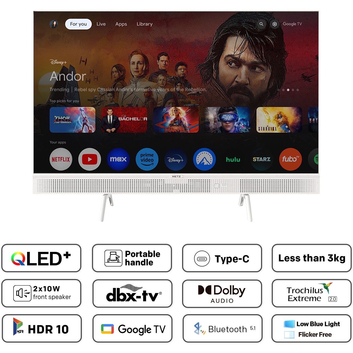 Televizor METZ QLED 32MQE7100Z, 80 cm, Smart Google TV, HD, Clasa E (Model 2025)