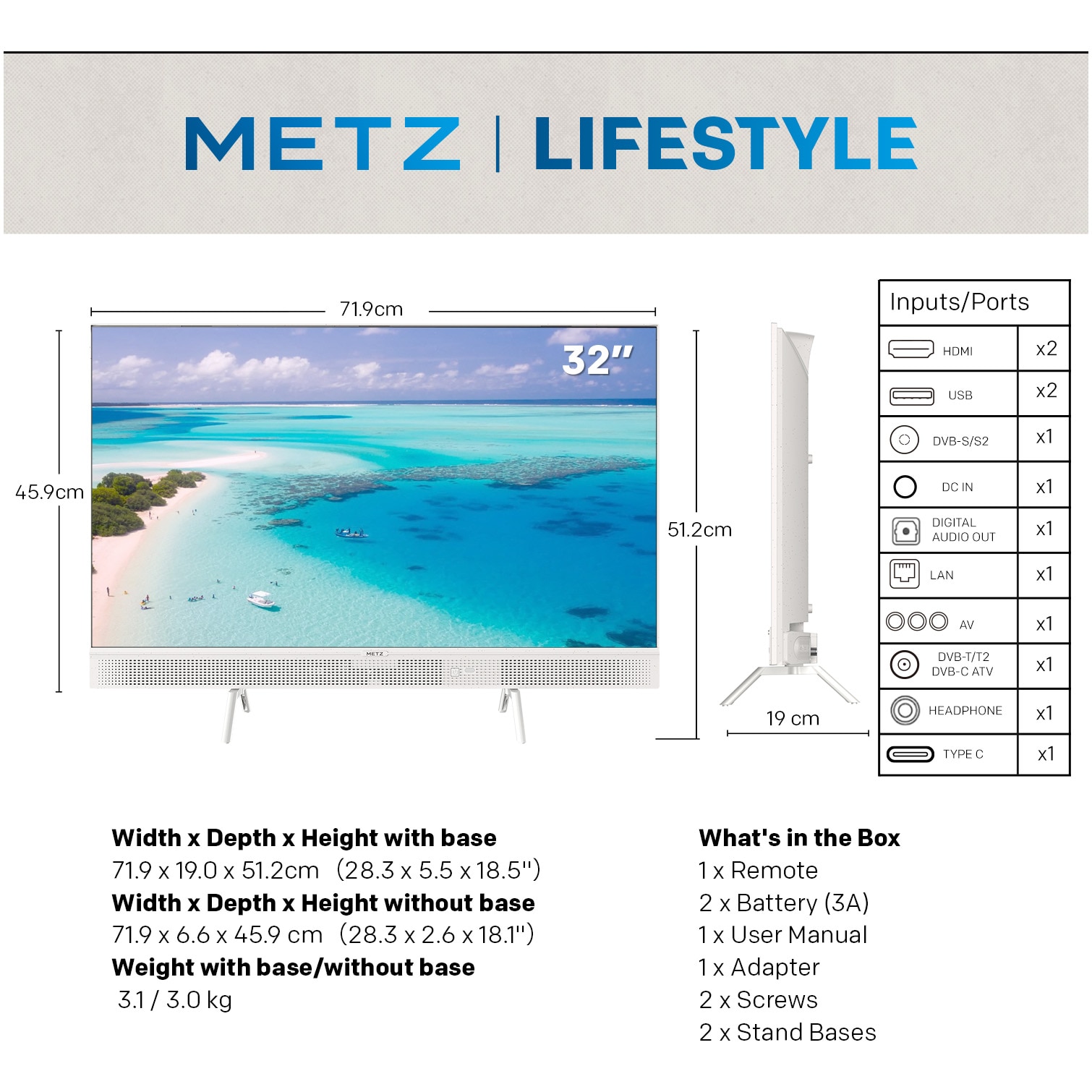 Televizor METZ QLED 32MQE7100Z, 80 cm, Smart Google TV, HD, Clasa E (Model 2025)