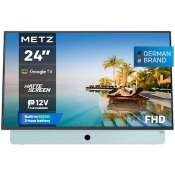 Televizor portabil METZ LED 24MPE7000Y, 60 cm, Smart Google TV, adaptor alimentare 12V, Full HD, Clasa E (Model 2025)