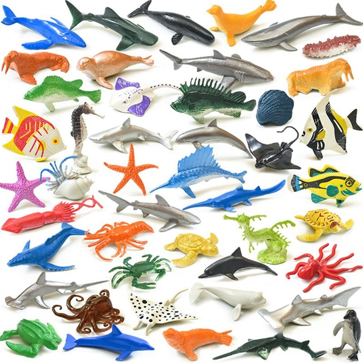 Set figurine animale marine mini, 46 piese, multicolor, pentru petreceri si proiecte scolare, SWJOYOL,3 ani+