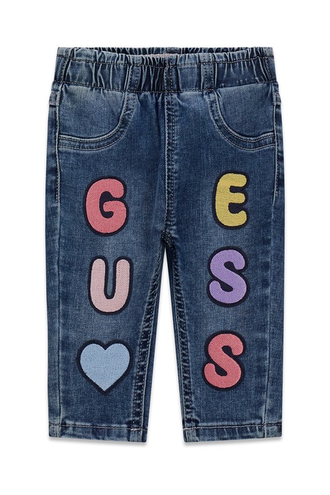 GUESS KIDS, Logómintás farmernadrág, Sárga/Lila/Kék, 62-68 CM