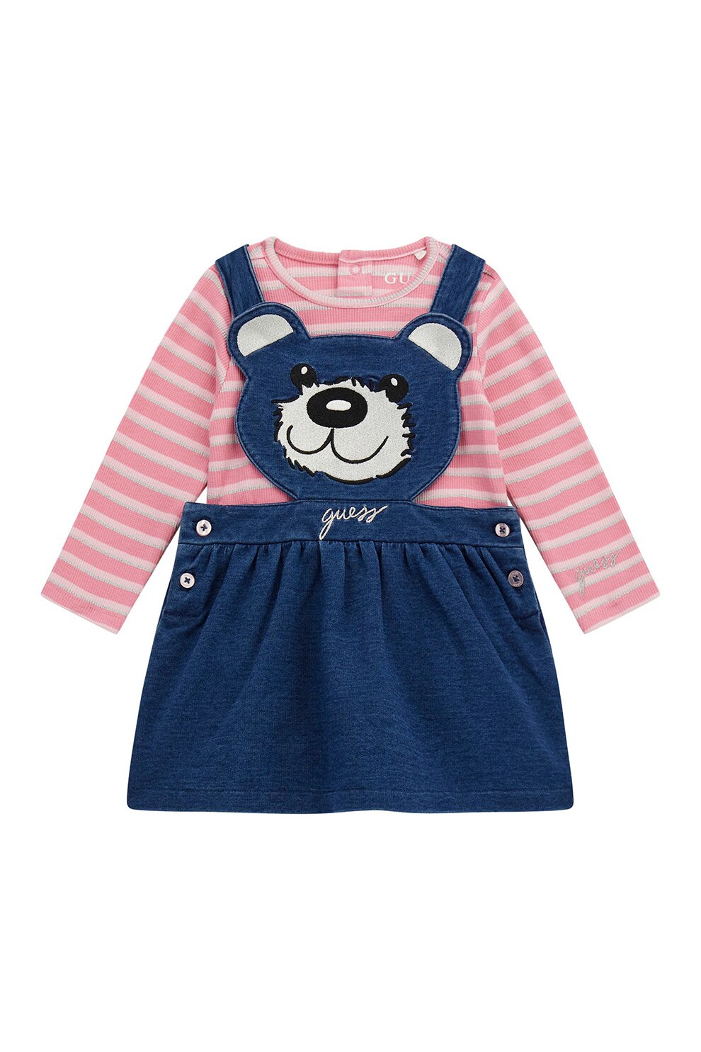 GUESS KIDS, Set de body si sarafan, Alb murdar, Roz prafuit, Bleumarin, 54-60 CM