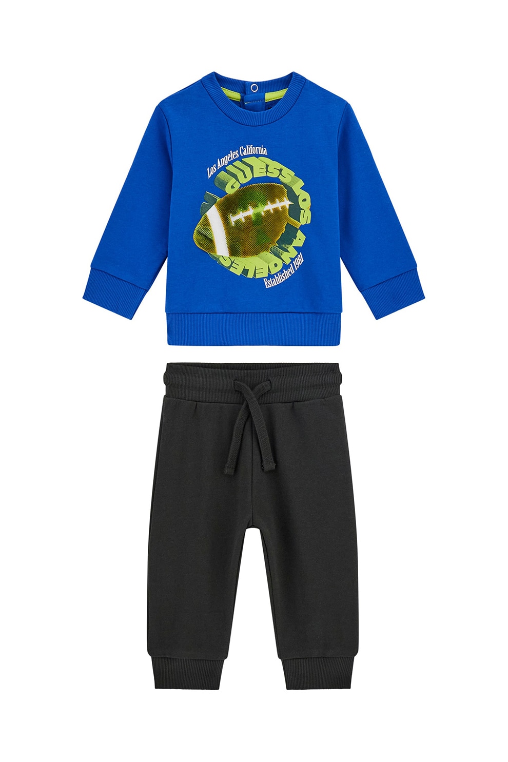 GUESS KIDS, Set de bluza de trening cu imprimeu si pantaloni de trening cu snur - 2 piese, Negru stins, Albastru royal, Verde masliniu, 55-62 CM
