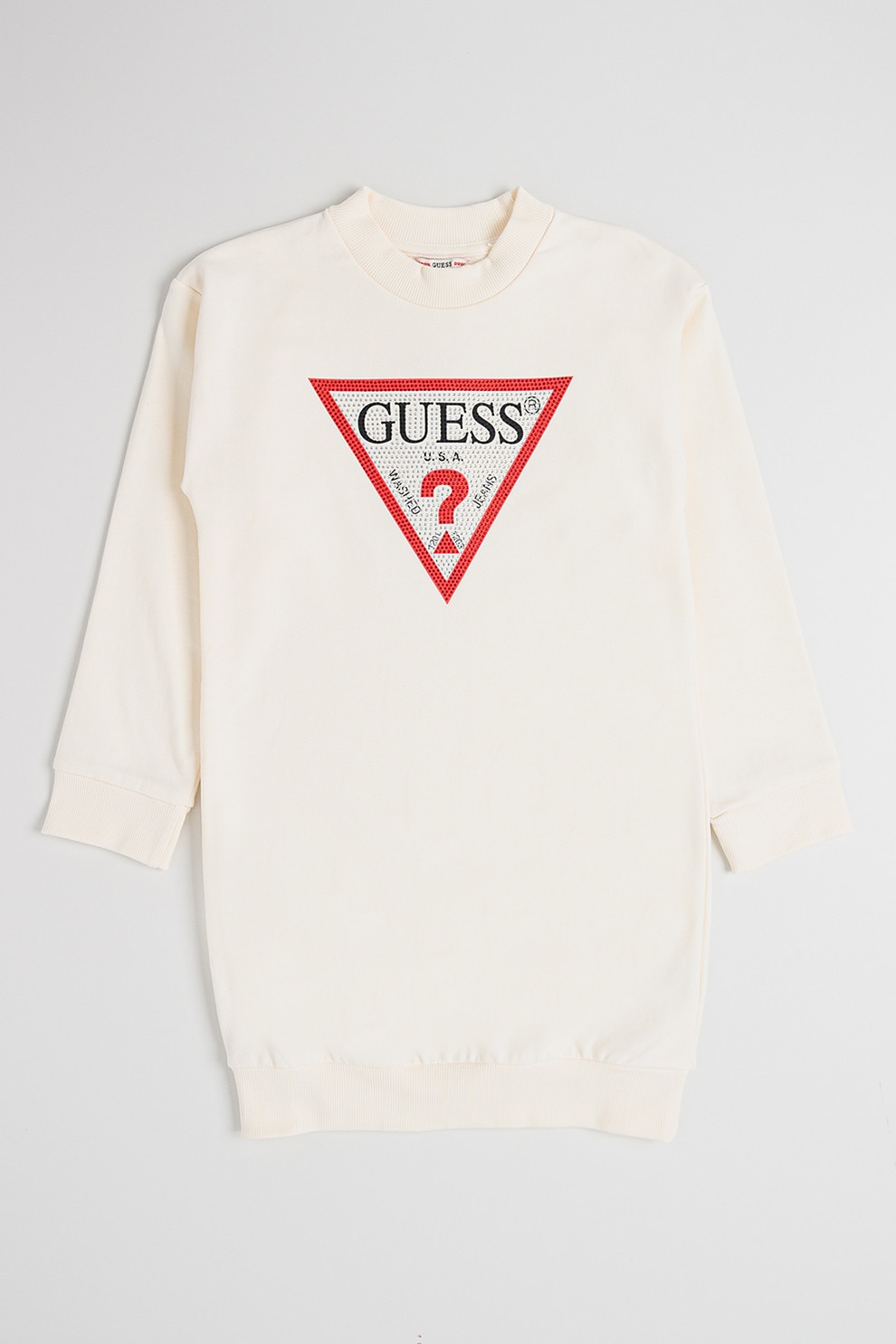 GUESS KIDS, Rochie cu imprimeu logo si maneci lungi, Rosu, Crem, 136-146 CM