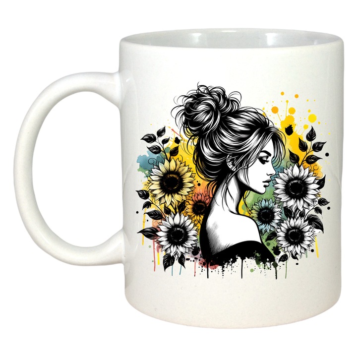 Cana back tattoo woman ink explosion, femeie cu tatuaj pe spate si explozie de cerneala, Cri-Flo, Ceramica, 330 ml, Culoare Alb