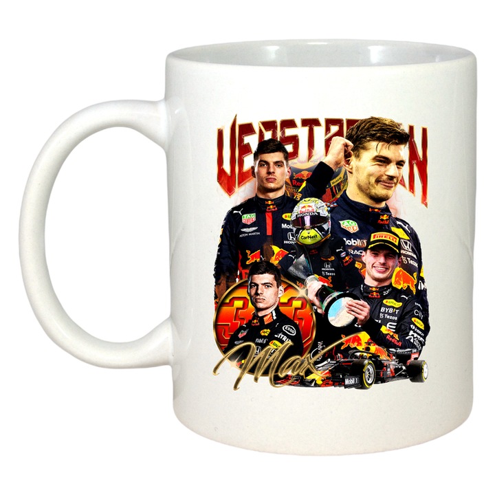Cana max verstappen colaj echipa red bull formula 1, Cri-Flo, Ceramica, 330 ml, Culoare Alb